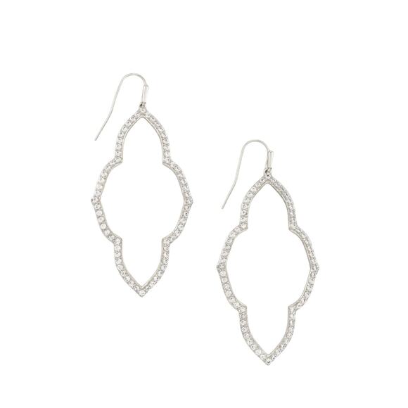 New! Kendra Scott Abbie Silver Open Frame Earrings in White Crystal - Picture 2 of 4